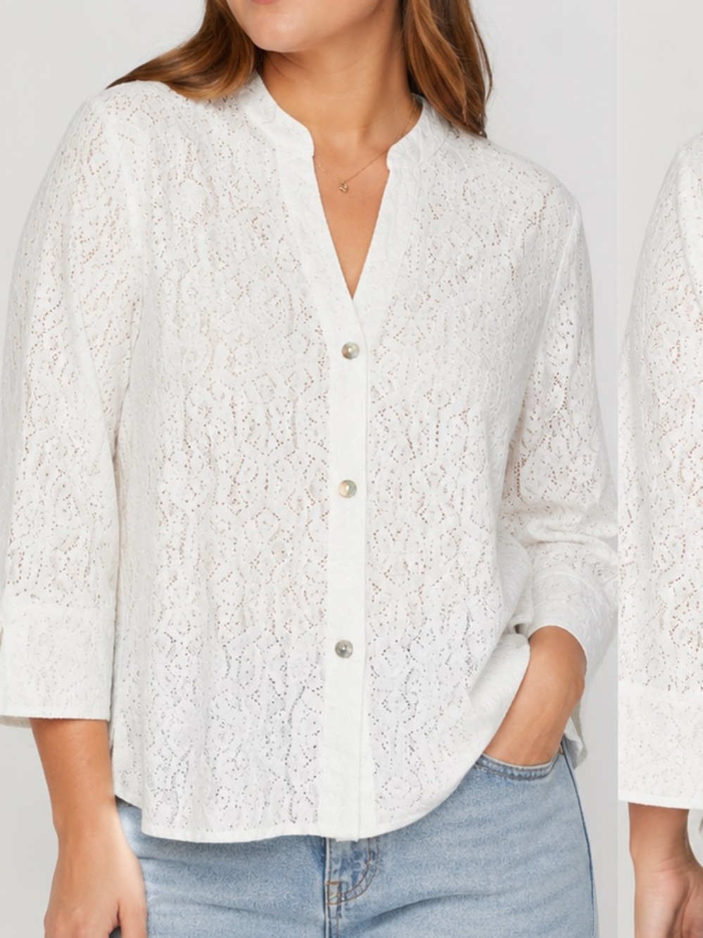 Vintage Ruby Rd. White Lace Button-Front Blouse bohemian lace Shier NWT size L